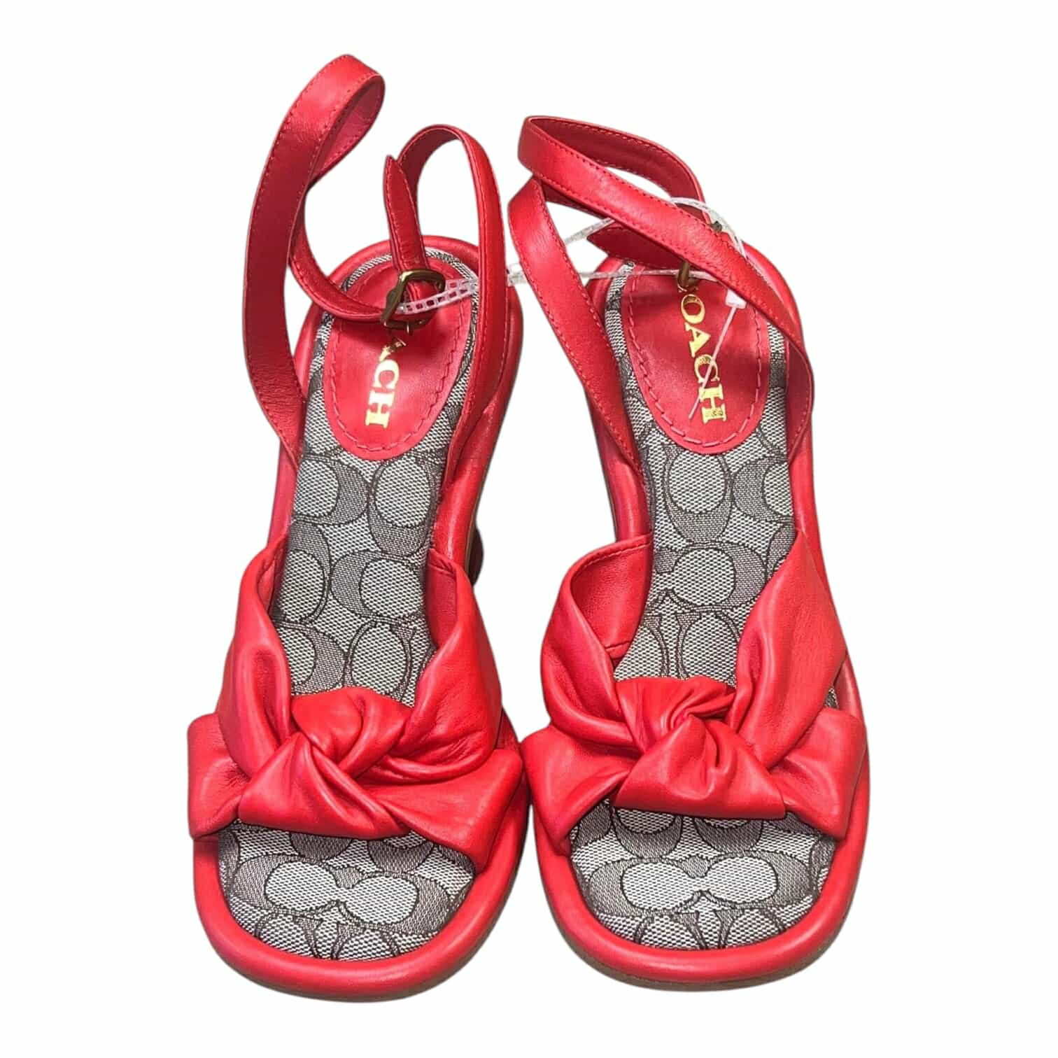 Coach Quincey Sandals Leather Knot Ankle Strap Block Heels Open Toe Size 7 New